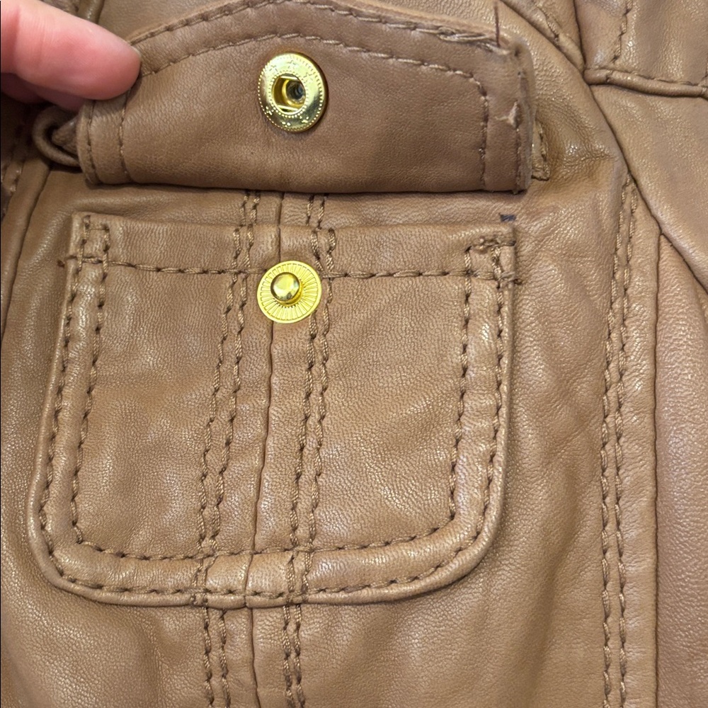 Michael Kors Tan Leather Hooded Jacket - Picture 4 of 7